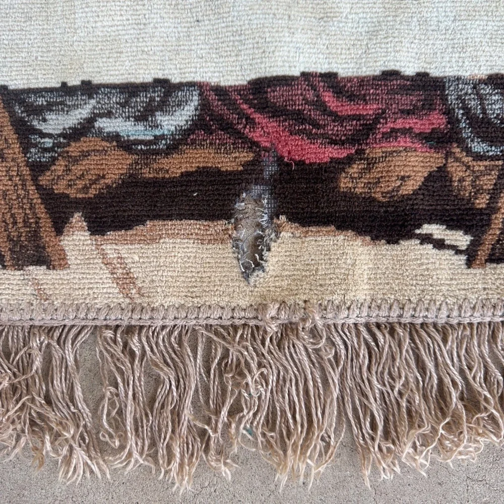 Vintage The Last Supper Woven Tapestry Wall Hanging Fringed Religious Art